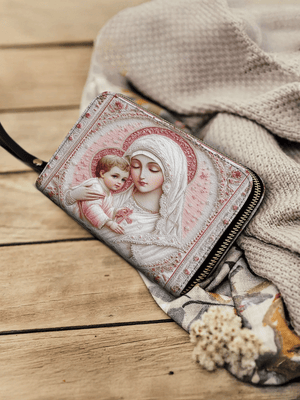 Sacred Serenity: The Madonna’s Tender Embrace - Leather Wallet Purse 03acxn030425