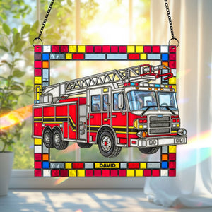 Firetruck Window Hanging Suncatcher Ornament Personalized Gifts For Firefighters 02ohtn060825