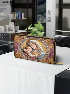 Catholight Divine Madonna And Child Leather Wallet Purse