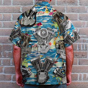 Biker Hawaiian Shirt and Men Beach Shorts, Seamless Motorcycle Engine Pattern - Hawaiian Shirts - GoDuckee