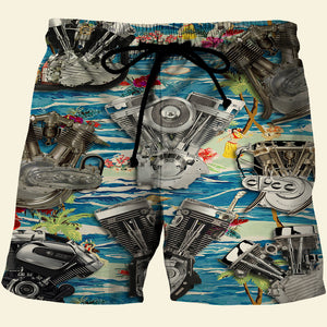 Biker Hawaiian Shirt and Men Beach Shorts, Seamless Motorcycle Engine Pattern - Hawaiian Shirts - GoDuckee