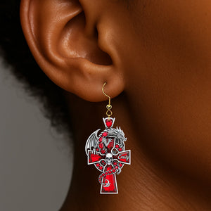 Gothic Guardian Dragon On Cross Earrings - Personalized Gifts For Fantasy Altar Drake Dragon Lovers 01qhqn010825