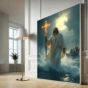 Jesus Walking On Water With Glowing Cross Canvas – Gift For Jesus Lover 02acxa060525