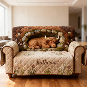 Highland Cow Quilted Sofa Cover - Personalized Gifts For Highland Cow Lovers 04kidt300126