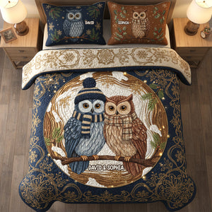 Owl Couple Personalized Christmas For Couple Quilt Bedding Set 02hytn211025
