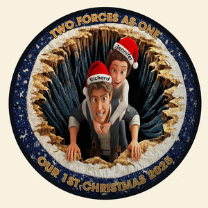Two Forces, One Christmas Quilted Round Mat Personalized Gifts For Couple 05TGQN081025