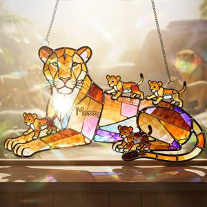 Lion Mom And Kids Suncatcher - Personalized Gifts For Mother's Day Suncatcher Ornament 03OHTA240226