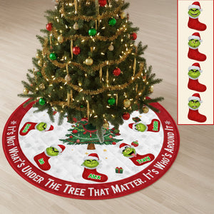 Green Monster Stocking Family Tree Skirts - Personalized Gift For Family Christmas Tree Skirt 04NAMG240925