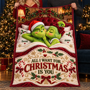 Lovely Peck On The Cheek Of Mischief Couple Blanket - Personalized Christmas Gifts For Couples 07todt191026