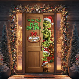 Family Green Monster Door Cover - Personalized Gifts For Family Christmas Door Cover 06KILU031125