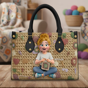 Crochet Girl Leather Bag - Personalized Gifts For Crochet Lovers 07nalu171225