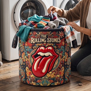 The Rolling Stones Rhythmically Driven Sound Laundry Quilted Laundry Basket - Personalized Gift For Rock Lovers 05natn200726