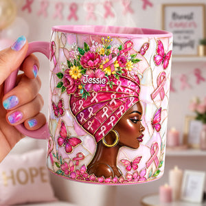 Cancer Fighter Girly Accent Mug - Personalized Gifts For Breast Cancer Warriors 02QHTA030826