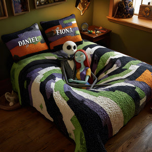 Hugging Skull Couples Quilt Bedding Set - Personalized Gift For Couples 04NALU221025