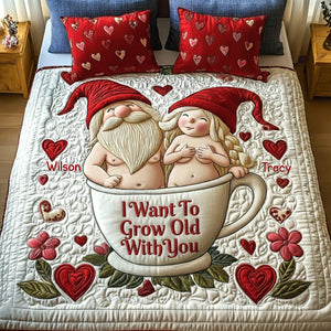 Gnome Old Couple Quilt Bed Set Special Line - Personalized Gifts For Couple 06namg281125