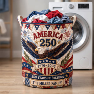 America 250th Anniversary Quilted Laundry Basket - Personalized Gift For Patriotic Family 06HADH300626