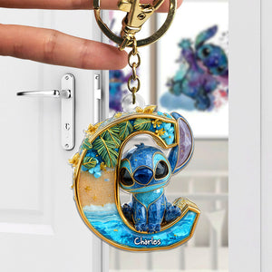 Cute Blue Monster Keychain - Custom Letter Gifts For Movie Lover 04TGLU190525-Homacus