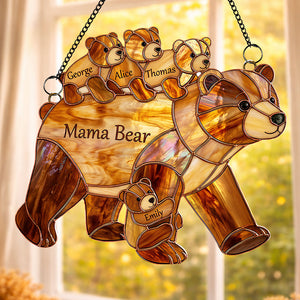 Mama Bear Suncatcher - Personalized Gifts For Mother's Day Suncatcher Ornament 03HUDT090426