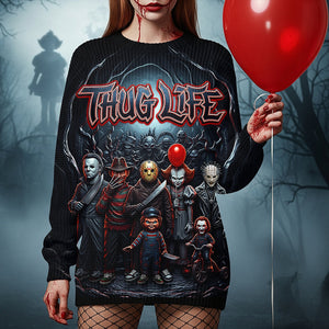 Horror Villains Thug Life Ugly Sweater Personalized Gifts For Horror Fans 01HUDT220825