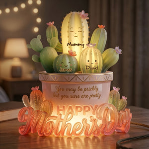 Cactus Mom And Kids Light Box - Personalized Gifts For Mother's Day Acrylic Light Box 05PALU130426