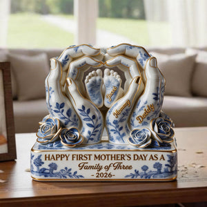 Toile De Jouy Family First Mother's Day Plaque - Personalized Gifts For Moms 02QHLU130326