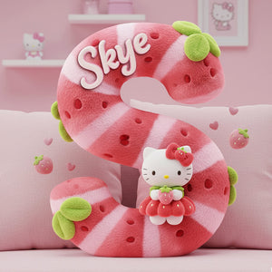 Personalized Kawaii Cat Initials Letter Shaped Pillow 03PATA021225