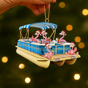 Flamingo Pontoon Christmas Acrylic Ornament Personalized Gifts For Family 02ohtn180825