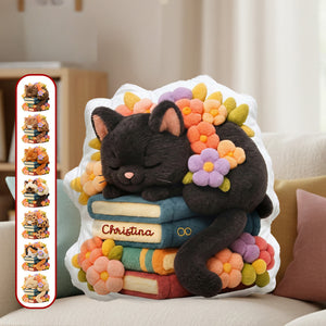Cat With Books Custom Shaped Pillow - Personalized Gifts For Book Lover 05namg031225