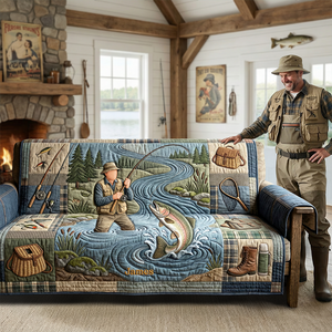 Hooked On Fishing Quilted Sofa Cover - Personalized Gifts For Fishing Lovers 03PATA260126