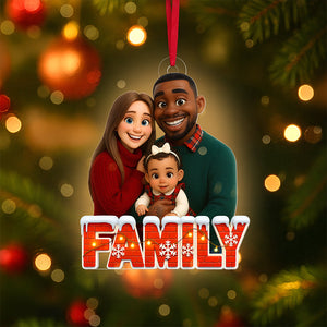 Family Cartoon Art Ornament - Custom Photo Gifts For Family 04pgta110825 - Ornament - GoDuckee
