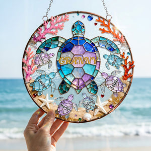 Turtle Mom Suncatcher Ornament Personalized Mothers Day Gifts 01HUMG230226
