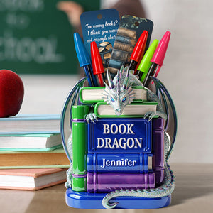 Book Dragon Wooden Pen Holder – Personalized Gifts for Book Lovers 02naqn010825