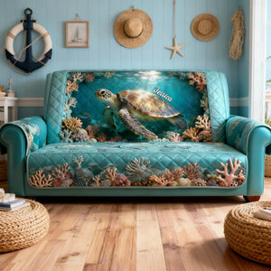 Sea Turtle Quilted Sofa Cover - Personalized Gifts 05KILU050226