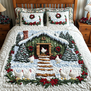 Farmhouse In Snow Quilt Bed Set - Gifts For Chicken Lovers 03tgqn080825