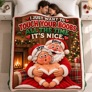 Santa Old Couple Touch Your Boobs Blanket - Personalized Gifts For Couple 01nata121026