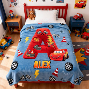 Speed Racer Initial Letter Blanket - Personalized Gift For Kids 02NATN300126