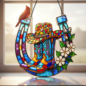 Cowboy Boots & Horseshoe Suncatcher Ornament Personalized Gifts For Horse Lovers 06OHDT191225
