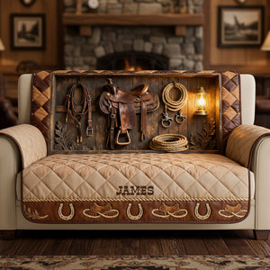Horse Workshop Sofa Cover - Personalized Gifts For Horse Lover Quilted Sofa Cover 04KITA280126