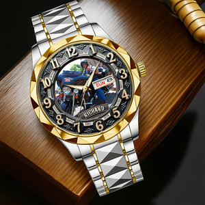 Motorcycle Rider Men's Stainless Steel Watch – Custom Photo Gift for Bikers 04huqn230725