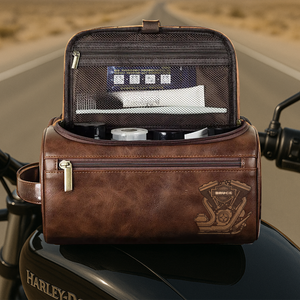 Motorcycle Mechanical Men Leather Toiletry Bag, Personalized Gifts For Bikers 01qhlu190825