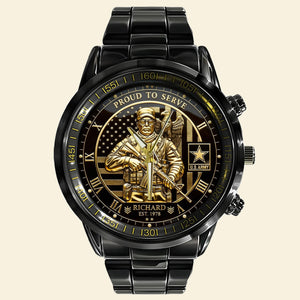 Proud To Serve Stainless Steel Men's Watch - Personalized Gifts For Veteran 01tgqn171225