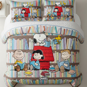 Cute Characters In Library Quilt Bed Set, Personalized Gifts For Book Lovers 04qhmg170725