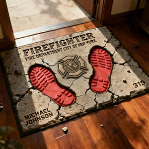 Firefighter Boot Print Doormat - Personalized Gift For Firefighter 04TGLU120226