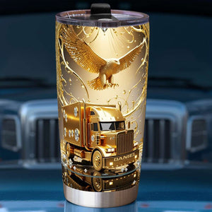 Golden Semi Truck Tumbler - Personalized Gifts For Truckers 07TGLU221025 - Tumbler Cup - GoDuckee
