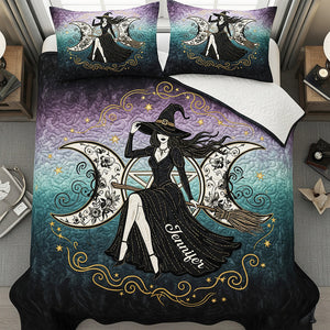 Mystic Witch Triple Moon Quilt Bed Set, Personalized Gifts For Wiccans 02qhqn280725