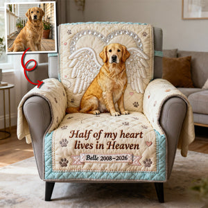 Dog Cat In Heaven Quilted Armchair Cover, Personalized Keepsake to Remember Departed Pet 05qhtn270126