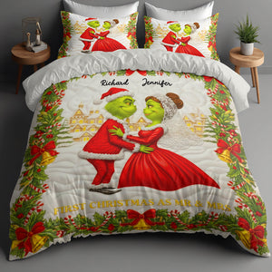 Green Monster Couple Christmas Quilt Bedding Set - Personalized Gifts For Couples 07PAQN041125