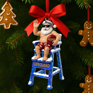 Caricature Beach Santa Lifeguard Ornament - Personalized Christmas Gifts For Beach Lifeguard 04OHLU210825