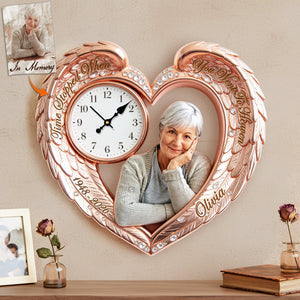 Memorial Heart Wings Clock - Custom Photo Gifts For Heaven Acrylic Hanging Wall Clock 02NATA250326-Homacus