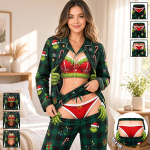 Cheeky Christmas Couple Button Up Pajama Set - Personalized Gift For Christmas 05TYDH090926
